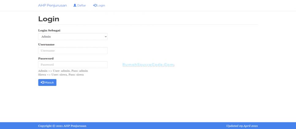 Login AHP Penjurusan PHP