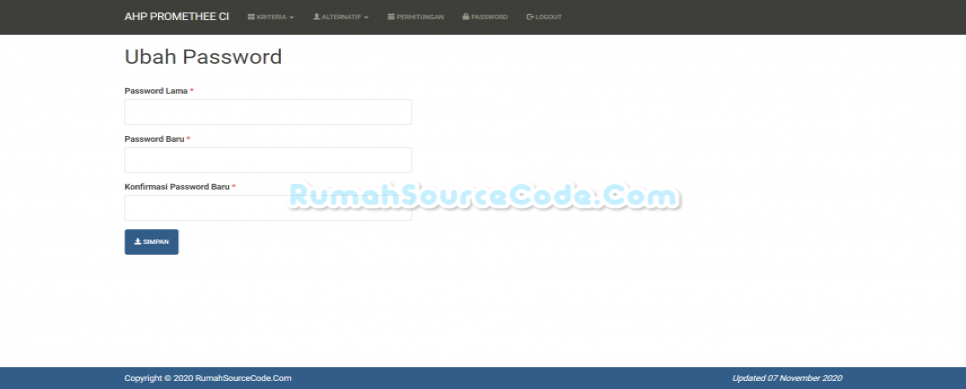 AHP PROMETHEE Codeigniter Password