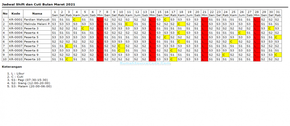 AG Jadwal Karyawan Jadwal Cetak