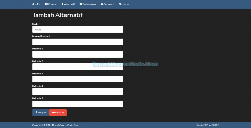 SPK Metode ARAS PHP Alternatif Tambah