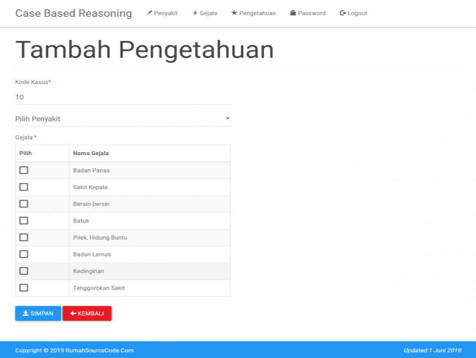 Sistem Pakar Metode CBR PHP Pengetahuan Tambah