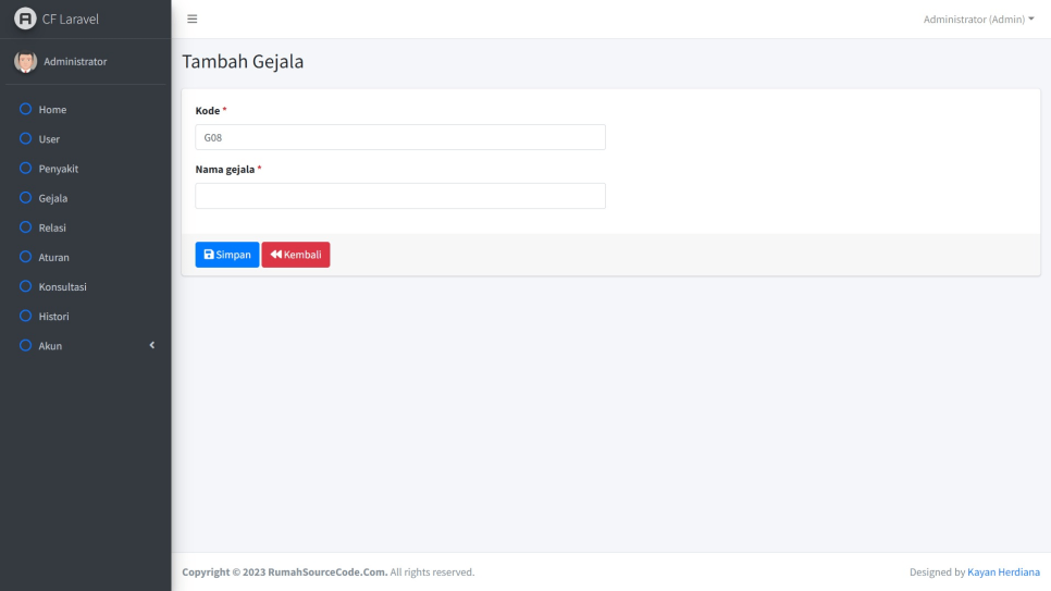 CF Laravel Gejala Tambah