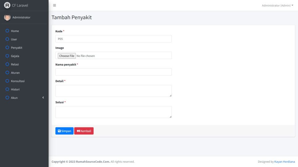 CF Laravel Penyakit Tambah