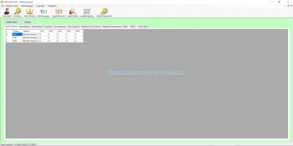 SPK ELECTRE VB Form Perhitungan