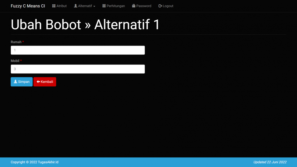 Fuzzy C Means CI Bobot Alternatif Ubah
