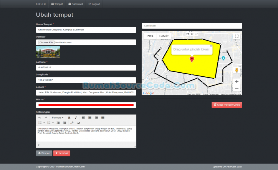 GIS Codeigniter Tempat Tambah