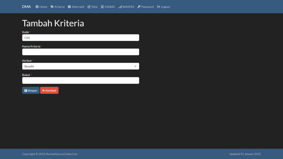 Kriteria Tambah