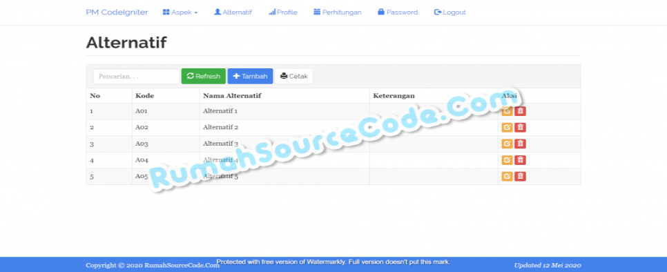 SPK Metode Profile Matching CodeIgniter Alternatif
