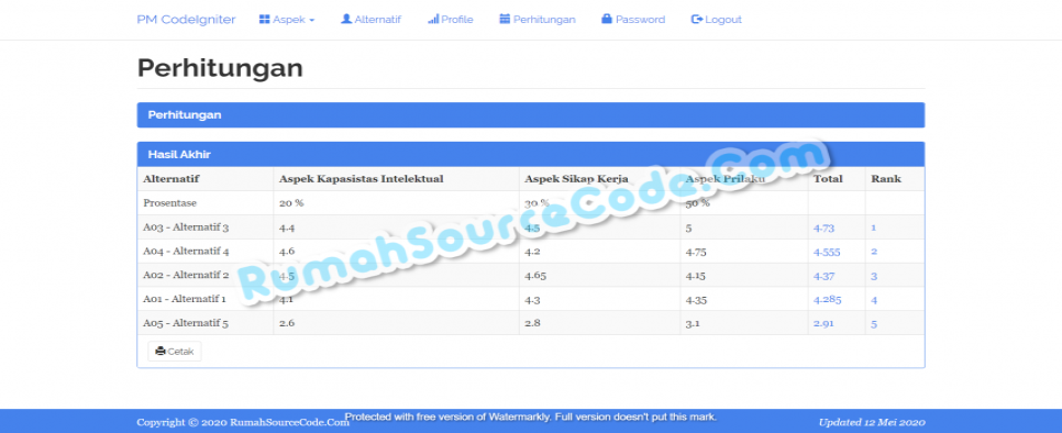 SPK Metode Profile Matching CodeIgniter Perhitungan