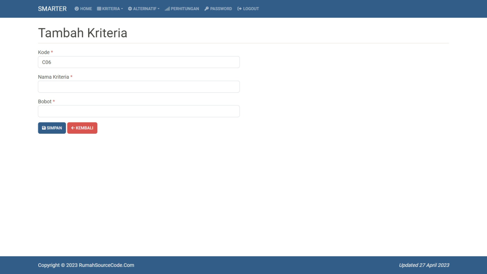 SMARTER PHP Kriteria Tambah