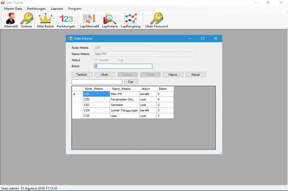 SPK Metode TOPSIS VB Form Kriteria
