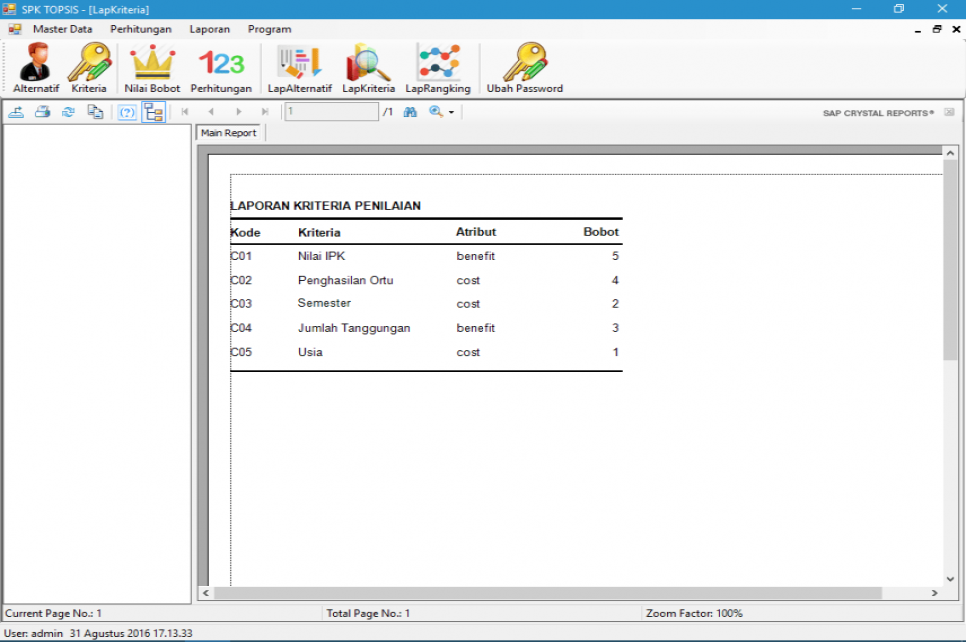 SPK Metode TOPSIS VB Laporan Kriteria
