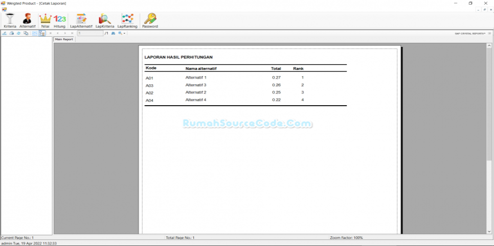 SPK Weighted Product C Sharp Laporan Rangking